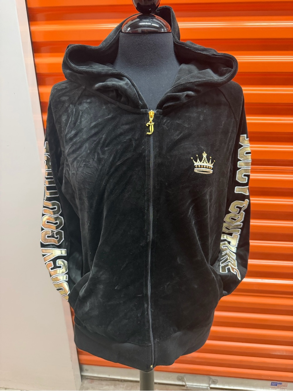 NWT Juicy Couture Women Black Velour Zip Hoodie with Gold Crown Embroidery